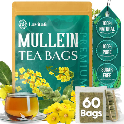 Lavitali, Mullein Leaves Tea | 60 tea bags, 100% Pure Herbal Tea | Caffeine-Free, No Sugar, Eco-Friendly Filter Bags | Daily Natural Botanical, Hot or Iced Herbal Infusion