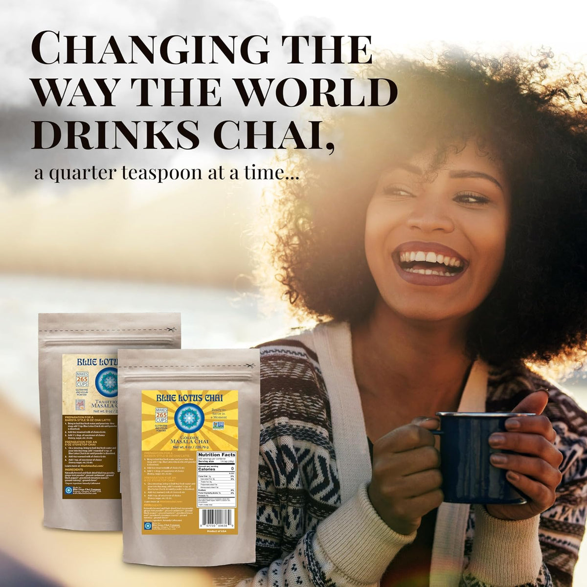 Blue Lotus Chai - Rooibos Flavor Masala Chai - Makes 65 Cups - 2 Ounce Masala Spiced Chai Powder with Organic Spices - Instant Indian Tea No Steeping - No Gluten