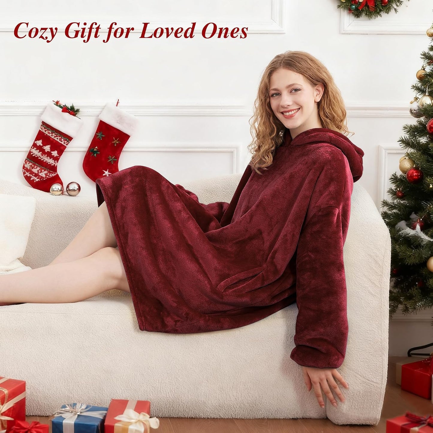 AmyHomie Wearable Blanket Hoodie for Adults & Teens,Oversized Sherpa Hooded Blanket,Warm Cozy Blanket Sweatshirt as Christmas Birthday Gifts for Women Men