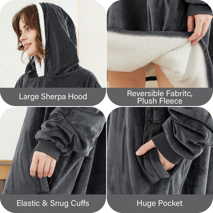 LetsFunny Blanket Hoodie,Oversized Wearable Sherpa Fleece Blanket Sweatshirt,Super Soft Warm Cozy with Giant Pocket,Gifts for Women Men Adults Teenagers, One Size Fits All