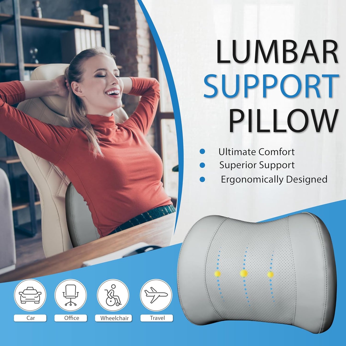 Lofty Aim Lumbar Support Pillow for Car, Car Seat Back Support for Driving | Memory Foam Car Lumbar Support for Driving Seat, Car Back Cushion, Adjustable Straps, Lower Back Pillow, Office Chairs, Black