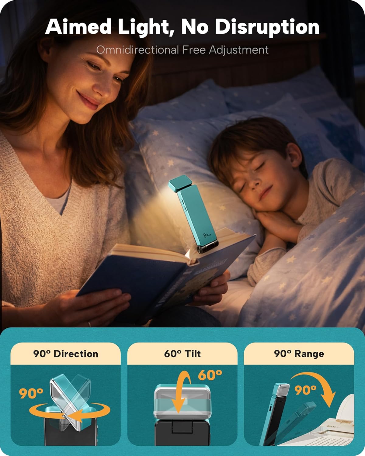 86lux Book Light, Rechargeable Clip-On LED Reading Light for Bed & Night Use - 3 Color Temperatures with Stepless Dimming, Ultralight Bookmark Design for Book Lovers, Grey