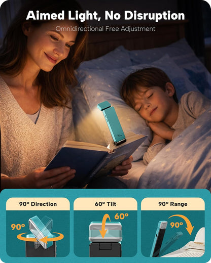 86lux Book Light, Rechargeable Clip-On LED Reading Light for Bed & Night Use - 3 Color Temperatures with Stepless Dimming, Ultralight Bookmark Design for Book Lovers, Grey
