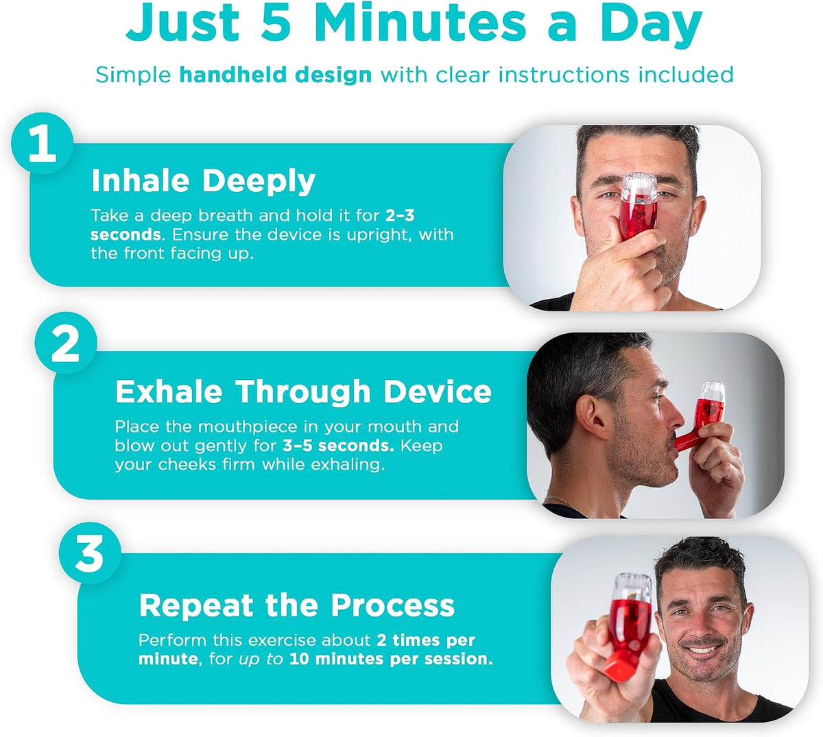 AirPhysio | Drug-Free Portable Breathing Trainer Device for Lungs | Breathe Better, Improve Lung Health & Mucus Clearance | Average Lung Capacity Device | Made in Australia