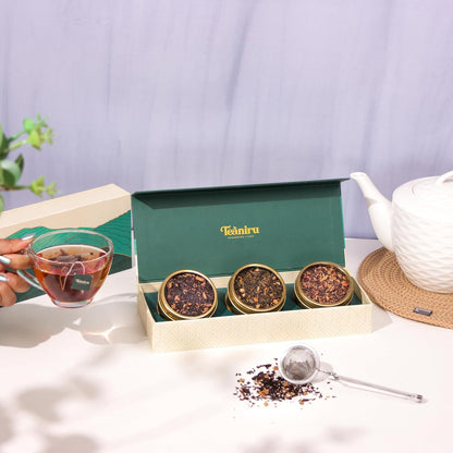 Teaniru, Grandeur Tea Collection | 3 Loose Leaf Tea Sampler | Variety Pack Assortment of Green, Herbal & Black Tea | Gluten Free & Sugar Free | Gift Set for Men & Women | Thanks Giving