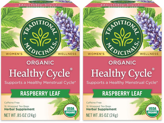Traditional Medicinals Tea, Organic Healthy Cycle, Supports Healthy Menstrual Cycles, Includes Spearmint,16 Tea Bags (Pack of 2)