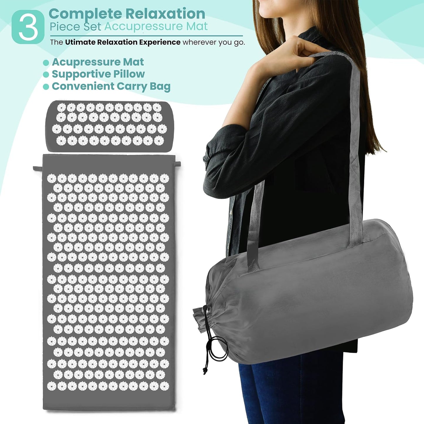 Sivan Health and Fitness Acupressure Mat and Pillow Set - Grounding Mat for Stress, Back & Neck Pain - Acupuncture Point Massage Mat for Muscle Relaxation, Sciatica, & Meditation - Includes Carry Bag