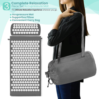 Sivan Health and Fitness Acupressure Mat and Pillow Set - Grounding Mat for Stress, Back & Neck Pain - Acupuncture Point Massage Mat for Muscle Relaxation, Sciatica, & Meditation - Includes Carry Bag