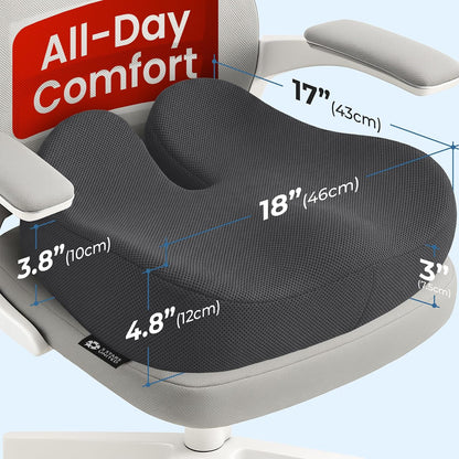 5 STARS UNITED Seat Cushion - Memory Foam Chair Cushion for Tailbone Pain Relief - Ergonomic Support for Coccyx, Sciatica & Butt - Office, Desk & Gaming Chair, Car Seat, Wheelchair, Black Suede