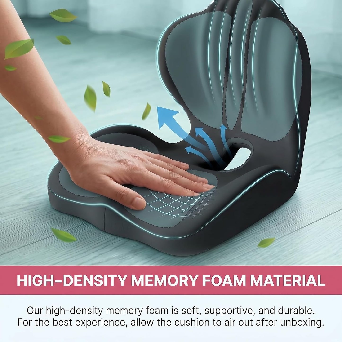 Ergonomic Waist Support and Seat Cushion, 2-in-1 Memory Foam Pad, Hollow Design for Coccyx, Suitable for Office Chairs, Car Safety Seats and Household Use - Relieves Lower Back and Hip Pain (Grey)