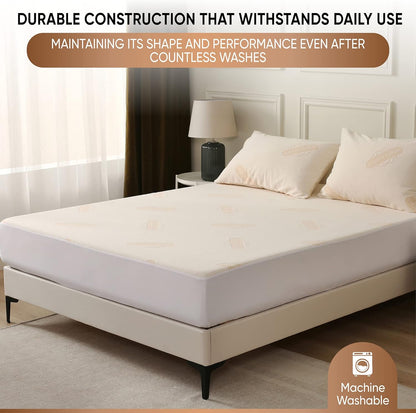 Waterproof Organic Mattress Protector Queen Size – Premium Soft Organic Cotton Surface Mattress Cover – Noiseless & Breathable 250 GSM Mattress Pad – Deep Pocket Fitted Design