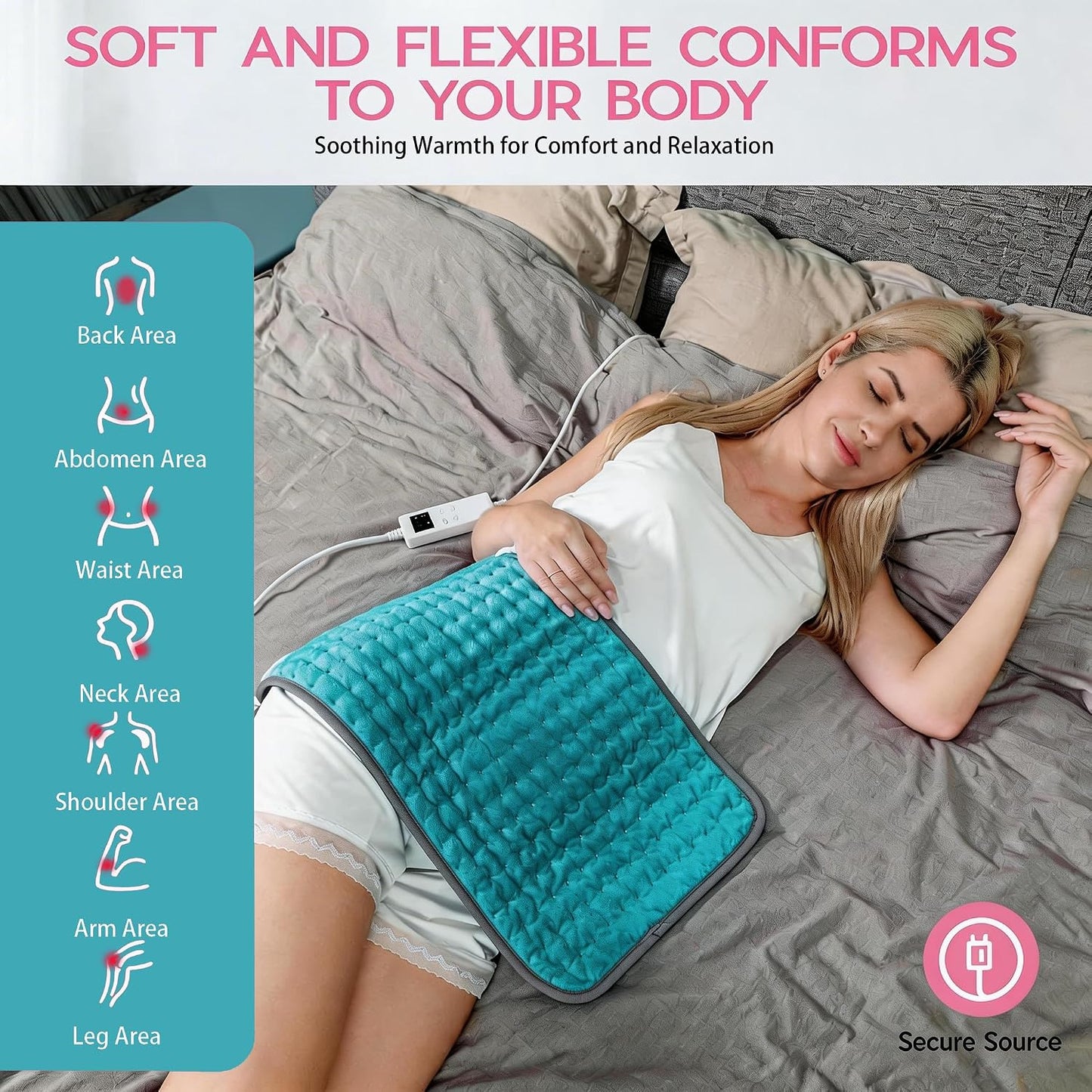 Heating Pad for Period Cramps, Heating Pad for Back/Neck/Shoulder Muscle Pain, 6 Heating & 4 Timer Setting, Auto Shut Off, Dry/Moist Heat & Machine Washable, Birthday Christma s Gifts for Women Mom