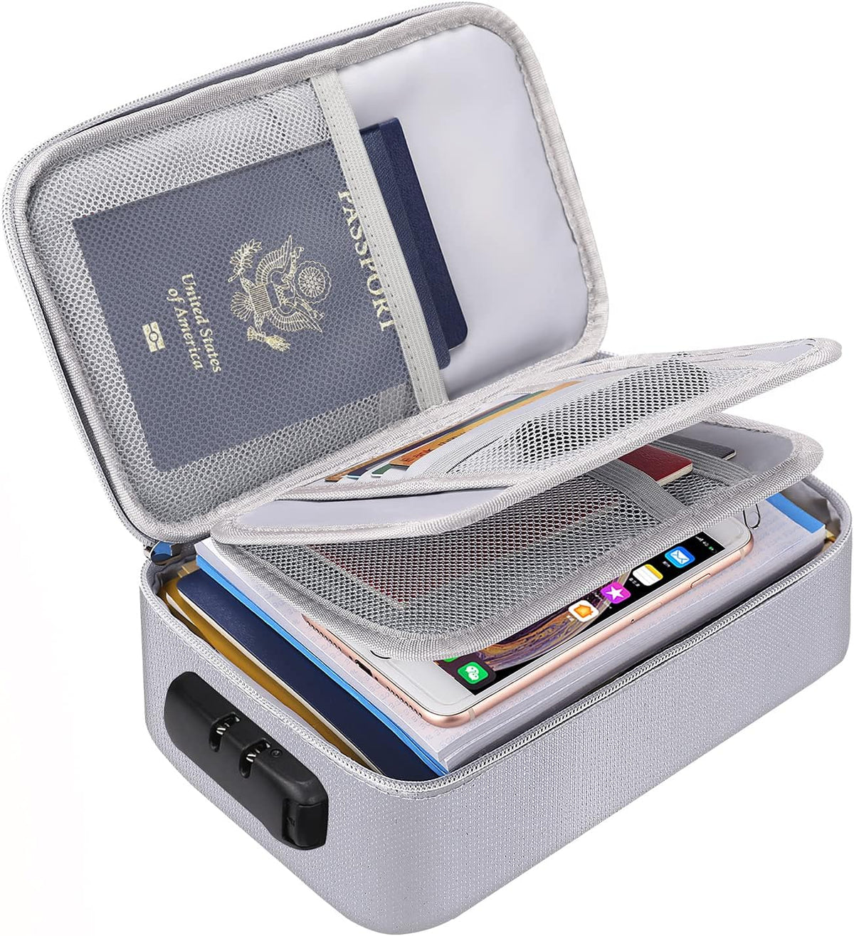 ENGPOW Small Fireproof Storage Organizer Case with Lock, 9”x 5.3”x 3.7”