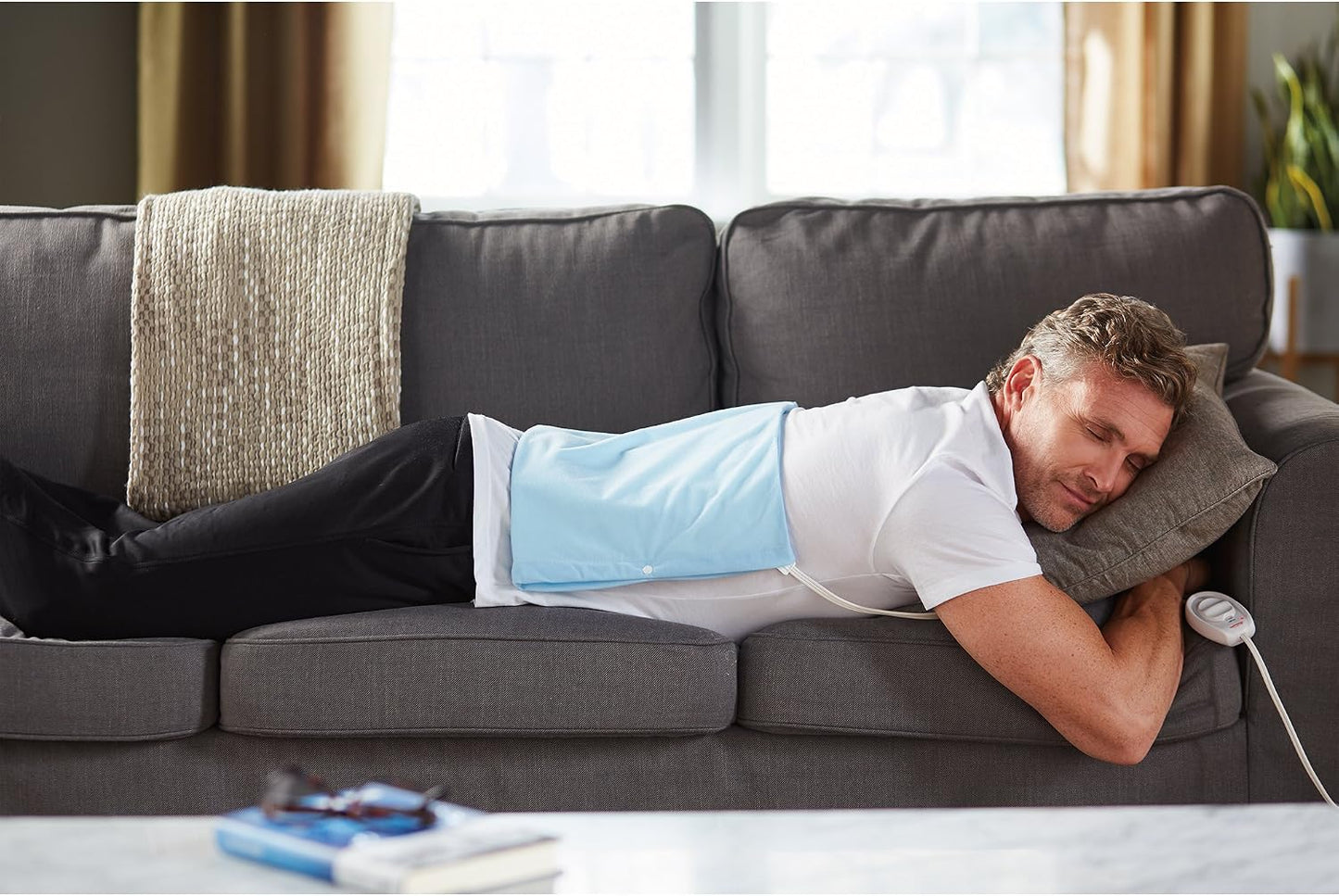 Sunbeam Heating Pad for Pain Relief | Standard Size Ultra Heat, 3 Heat Settings | Light Blue, 12 Inch x 15 Inch