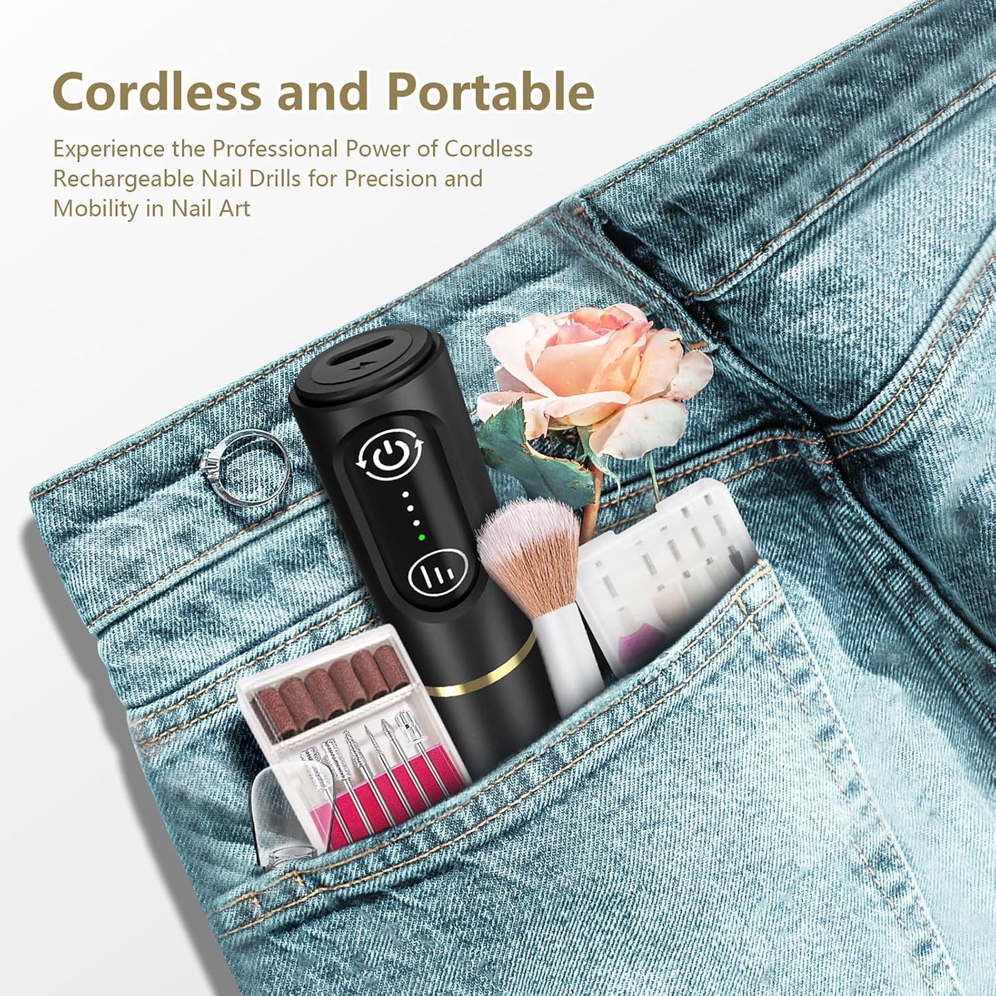 TUOBEO Cordless Nail Drill Electric Nail File Kit, Rechargeable Efile Set, Portable Acrylic Gel Nail Polish Remover Machine, Pedicure Manicure Tool, 11 Bits, 56 Sanding Bands, Salon Home, Purple
