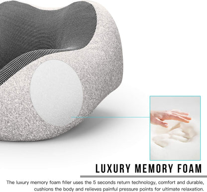 MLVOC Neck Pillow for Traveling, Upgraded 100% Pure Memory Foam Travel Neck Pillow for Airplane Flight Sleep, Breathable & Machine Washable Cover, Travel Kit with 3D Eye Mask, Earplugs & Bag, Black