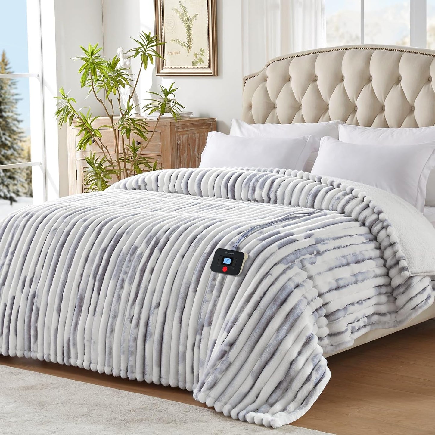 Westinghouse Heated Throw Blanket, Electric Blanket Throw with 6 Heating Levels and 2-10 Hours Time Settings, Flannel to Sherpa Super Cozy Heated Blanket Machine Washable, 50x60 inch, Charcoal