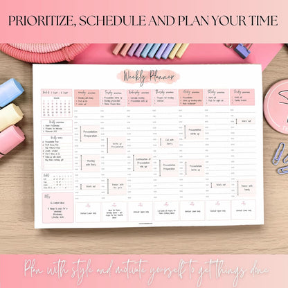 Weekly Hourly Planner Notepad, Daily Planner Desk Pad, Weekly Schedule, To Do List Note Pad, ADHD Planner | 50 Undated Tear Away Sheets | A4 (Rainbow)
