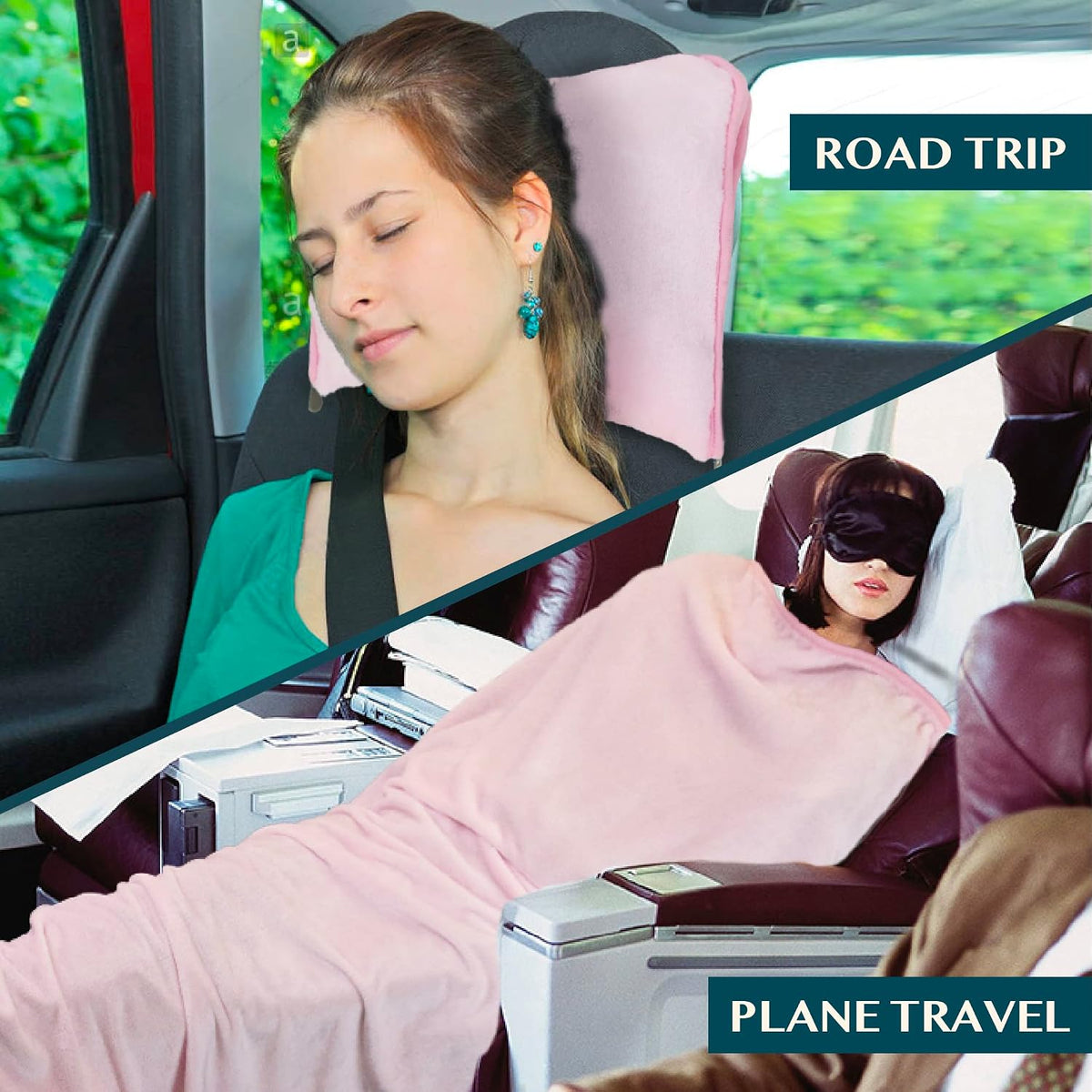 PAVILIA Travel Blanket Pillow, Soft Airplane Blanket 2-IN-1 Combo Set, Plane Blanket Compact Packable, Flight Essentials Car Pillow, Travelers Gifts Accessories Luggage Backpack Strap, 60x43 Teal Blue