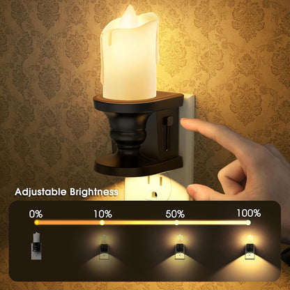 Briignite Flameless Candle Night Light, 2 Pack, Night Lights Plug into Wall, Candle Nightlight with Light Sensor, 0-100LM Dimmable LED Night Light Plug in, 1800K Amber Nightlight for Hallway Bathroom