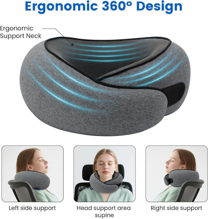 Travel Pillow Neck Pillow for Airplane Travel Essentials - Memory Foam Travel Neck Pillow, Stops Head Bobbing With Eye Mask & Earplugs, Portable Carry Bag for Long Flights| Airplane Accessories Black