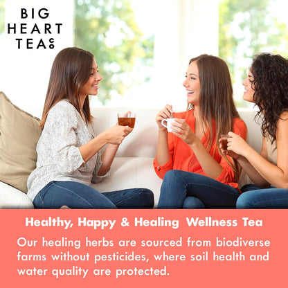 Big Heart Tea Co. Tea Bags - Cup of Love Red Rose - Certified Organic, Floral Ayurvedic Herbal Decaf Tea in Zero Plastic Sachets with Small Batch Ground Herbs, Adaptogenic Tulsi, 2 Boxes - 20 Tea Bags