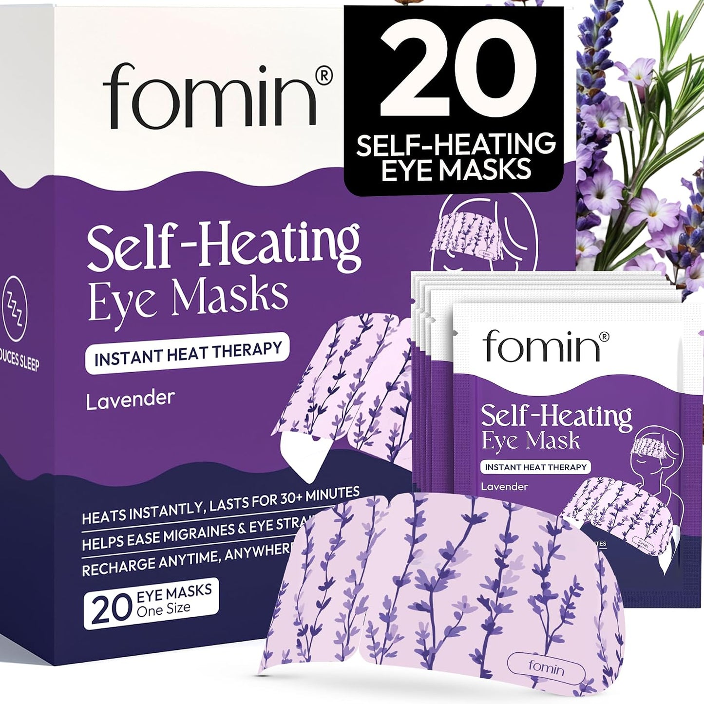 Fomin Steam Eye Mask - 20 Pack - Variety Pack - Self Heating Warm Compress for Dry Eyes, Puffy Eyes & Dark Circles, Disposable Sleep Mask for Home, Spa, Travel Essentials & Relaxation Gifts for Women