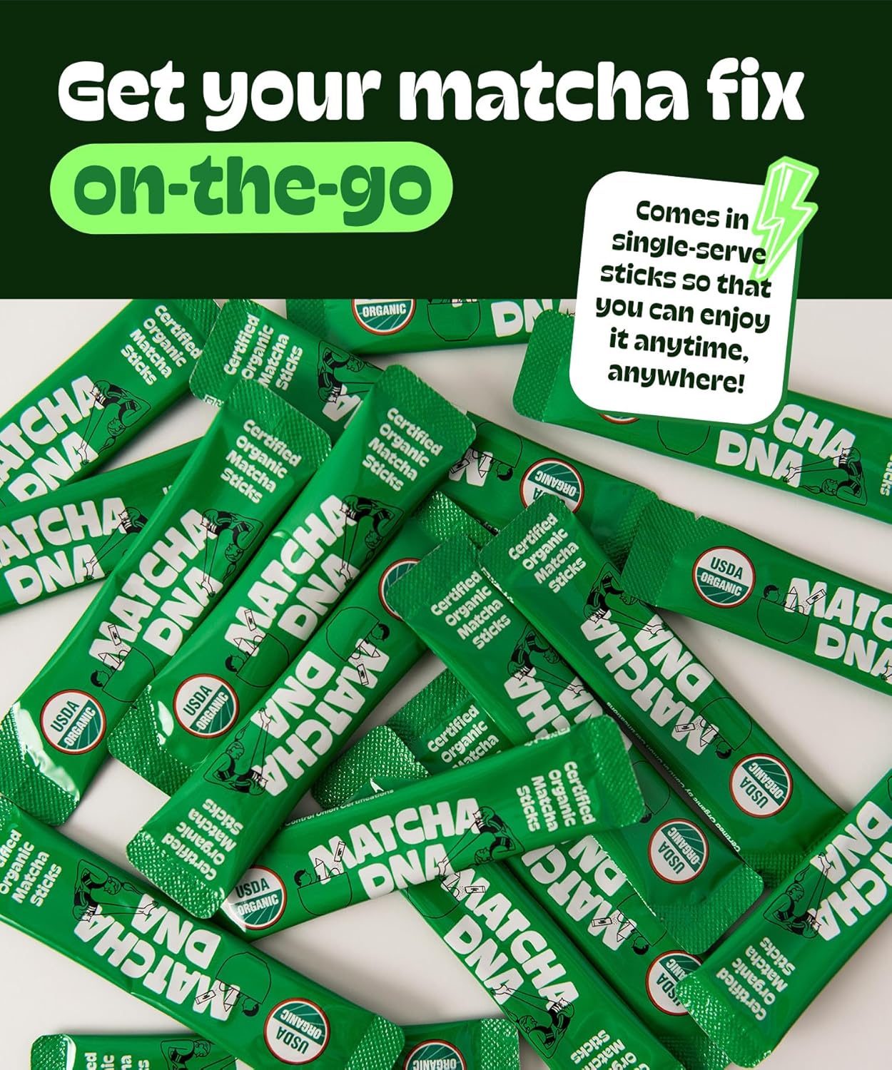 MatchaDNA Matcha Powder Sticks 7 Pack (20g Each) – Sweetened with Milk, No Sugar Added – Organic Matcha Powder Green Tea Latte Mix for Hot or Iced Drinks – Organic Macha Tea, Smooth Energy Boost
