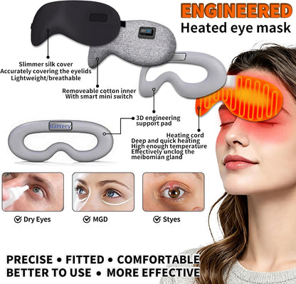 Heated Eye Mask for Dry Eyes Relief, Precise Heating Fits Eyelids,FSA-HSA Eligible,Engineered Cordless Warm Eye Compress for MGD, Styes, Slimmer Silk Sleep Eyeshade,Washable, Rechargeable