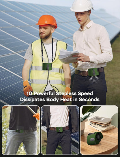 AddAcc Portable Waist Fan, 10000mAh Battery Operated, Rechargeable Clip On Belt, 10 Speed, 12000RPM Strong Airflow, Max 24H Working Time, Personal Shirt fan for Outdoor Work Jobsite Farms