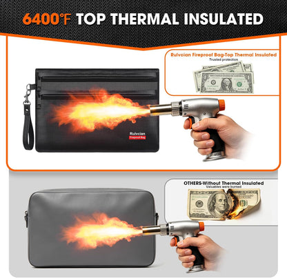 6400℉ Fireproof Money Bags, 11x7.5 Inch, 2 Pack with Zipper