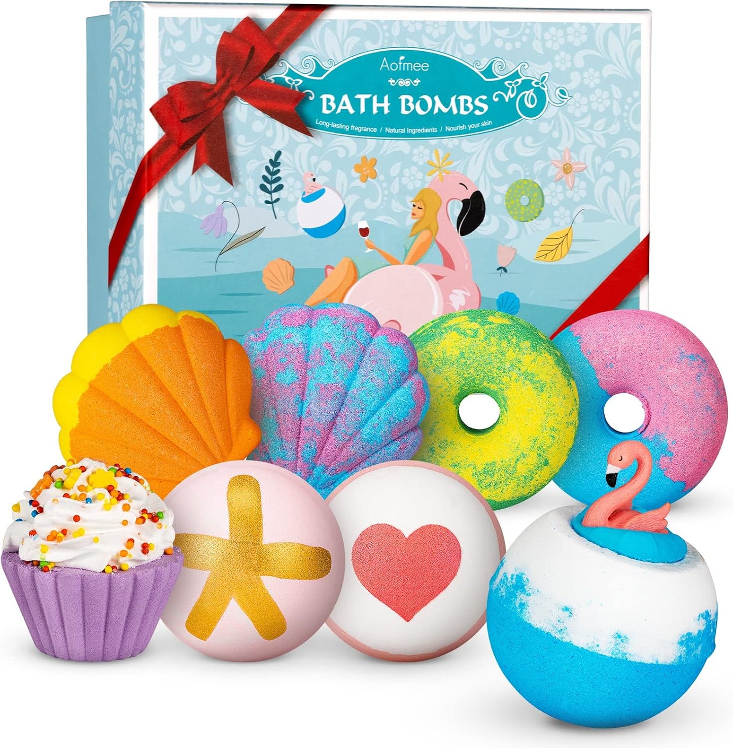 Aofmee Bath Bombs, 6pcs Bubble Bath Bomb for Girls, Handmade Fizzies Bathbombs for Women, Natural Organic Kids Spa Kit, Non Toxic Bath Kit for Teens, Gift Set for Mother Birthday Christmas Easter