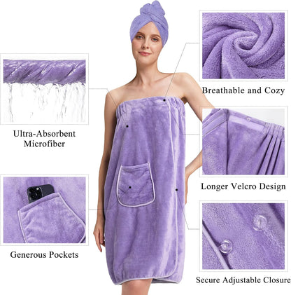 PJGGZ Towel Wrap for Women, Adjustable Button Quick Dry Absorbent Bath Wrap