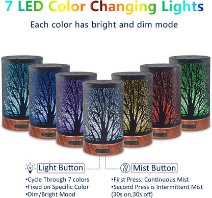 EQUSUPRO Essential Oil Diffuser 300ml Metal Electric Ultrasonic Diffuser for Large Room with Auto Shut-Off, 4 Timer Setting &7 Colors Night Light for Home