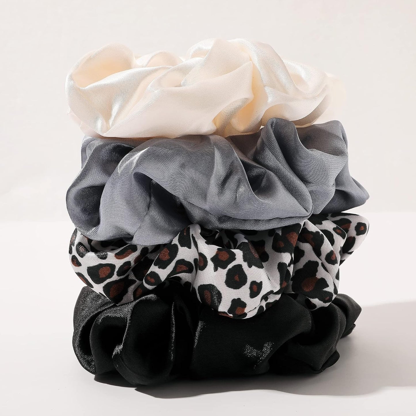 16 Pcs Scrunchies for Women - Black Satin Silk Scrunchies for Girls Hair Ties Elastics Bands Ponytail Holder Hair Accessories