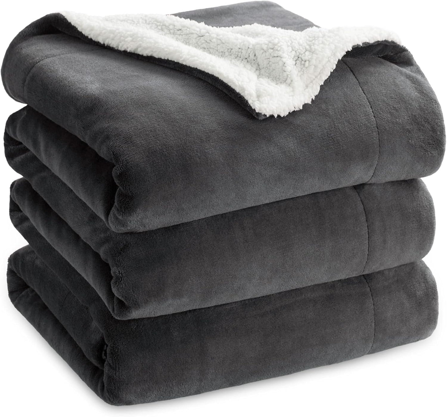 Bedsure GentleSoft Sherpa Fleece Throw Blanket for Couch, Non-Heated, Thick & Warm Cozy Blanket for Winter, Soft Fuzzy Plush Throw Gifts for Women and Men, Grey, 50x60 Inches