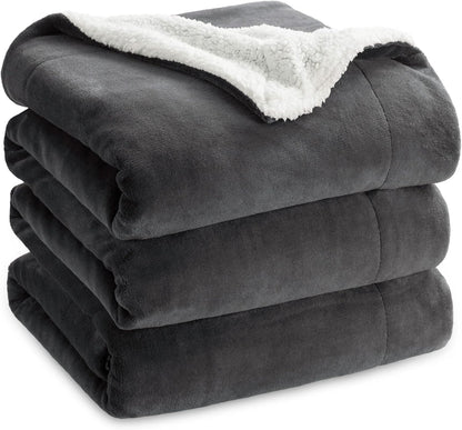 Bedsure GentleSoft Sherpa Fleece Throw Blanket for Couch, Non-Heated, Thick & Warm Cozy Blanket for Winter, Soft Fuzzy Plush Throw Gifts for Women and Men, Grey, 50x60 Inches
