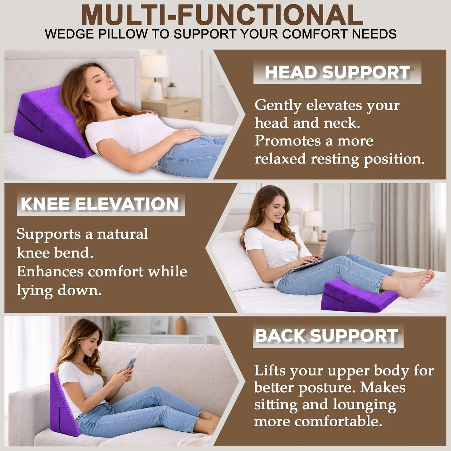 sokoro Bed Wedge Pillow for Sleeping, Small 7 Inch Compact Triangle Wedge Pillow for Acid Reflux, Sleep Apnea & Snoring Relief, Firm Incline for Back Support, Washable Cover (Grey, 24x14x7 in)