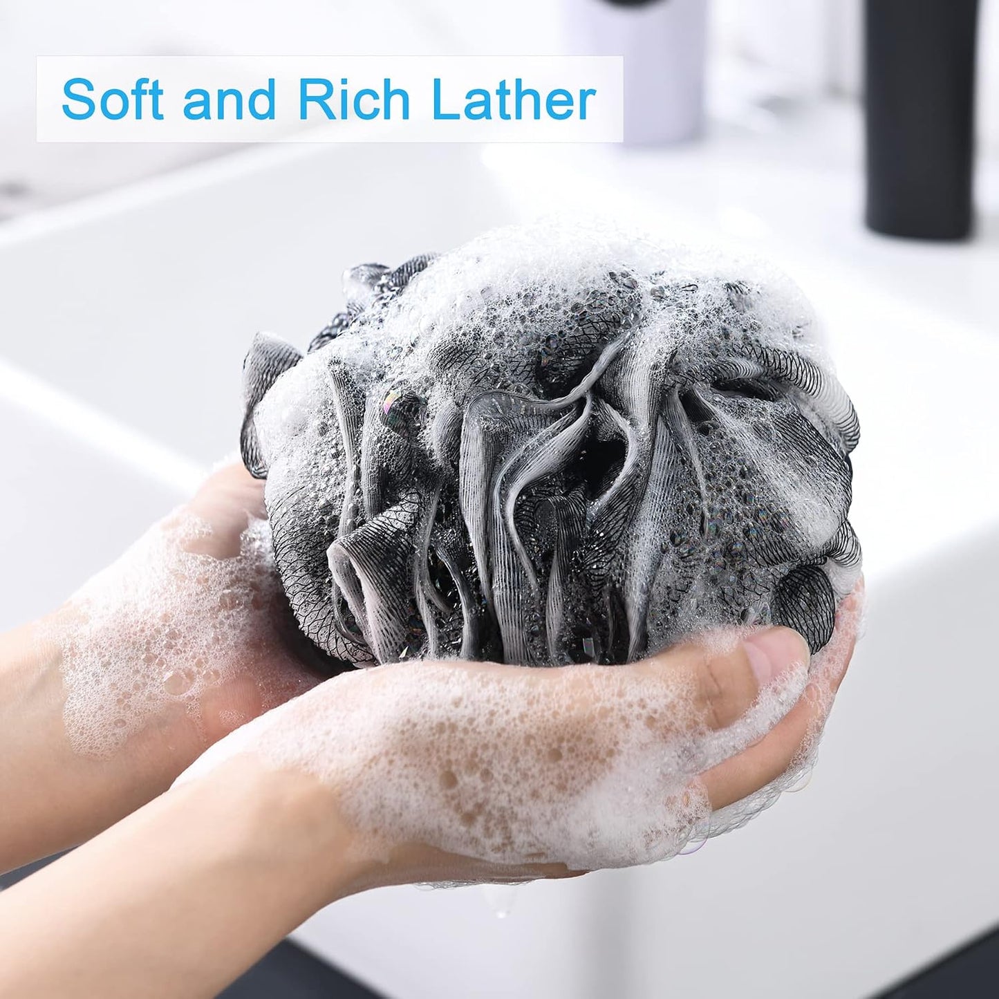 AmazerBath Loofah Sponge 75g/Piece, Exfoliating Bath Sponge Body Scrubber - Loofa Set of 4 Flower Color (Large, Green-Purple)