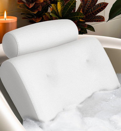 Everlasting Comfort Luxury Bath Pillows for Tub with Head and Neck Support - Non-Slip Bathtub Pillow with Suction Cups, Quick-Drying Mesh & Drying Hook - Jacuzzi & Spa Accessories for Women - Gray