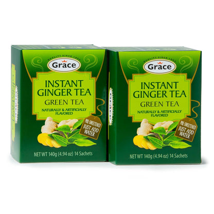 Grace Instant Pre-Sweetened Ginger Green Tea - 4.94 oz - 2 Pack - Pure Green Tea Leaves - 28 Count