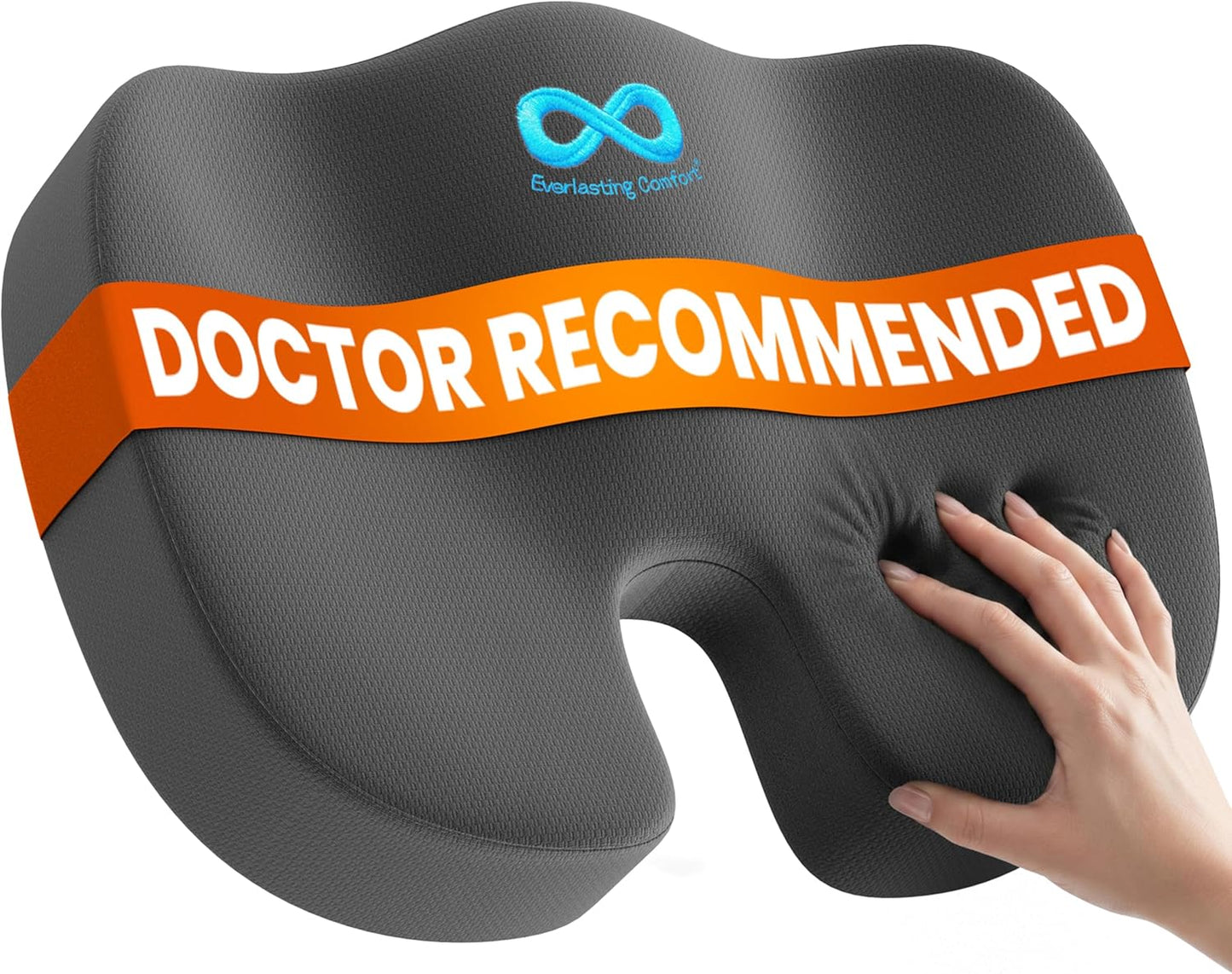 Everlasting Comfort Doctor Recommended Memory Foam Seat Cushion for Office Chairs & Car - Ergonomic Office Desk Accessories - Cushions for Tailbone Pain Relief, Sciatica (Black, Large)
