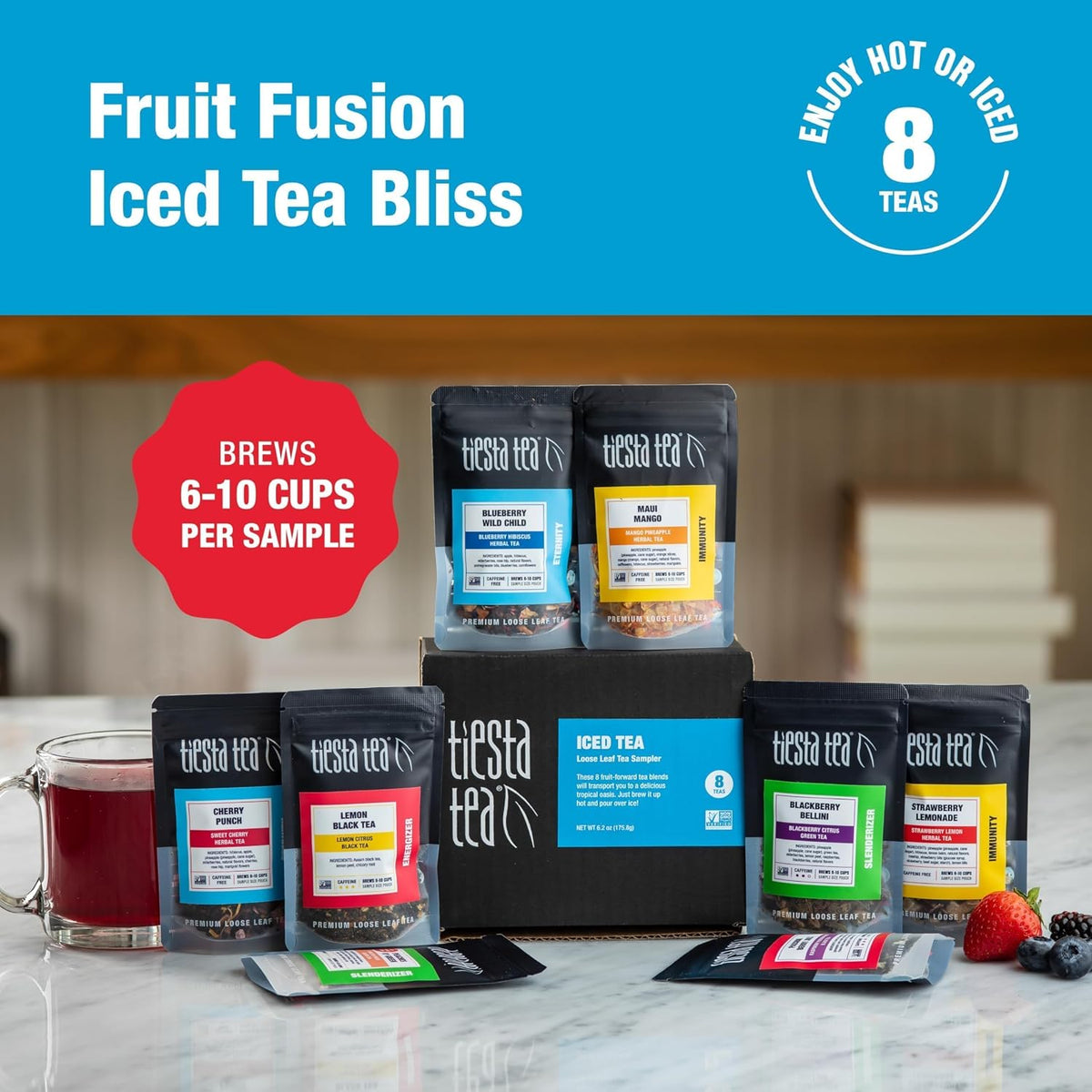 Tiesta Tea Iced Tea Sampler Dry Flight Set, Loose Leaf, 8 Pouches