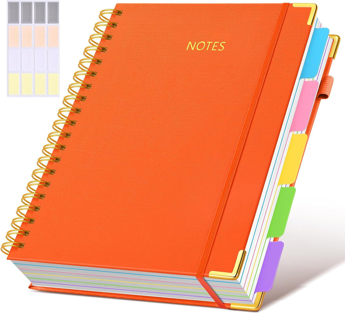 Hardcover Spiral Notebook journal with Removable Dividers Tabs, 300 Pages Leather 5 Subject Notebook College Ruled, 8"x10" Large B5 Notebooks for Work School Note taking, Lined Journal for Women,Black