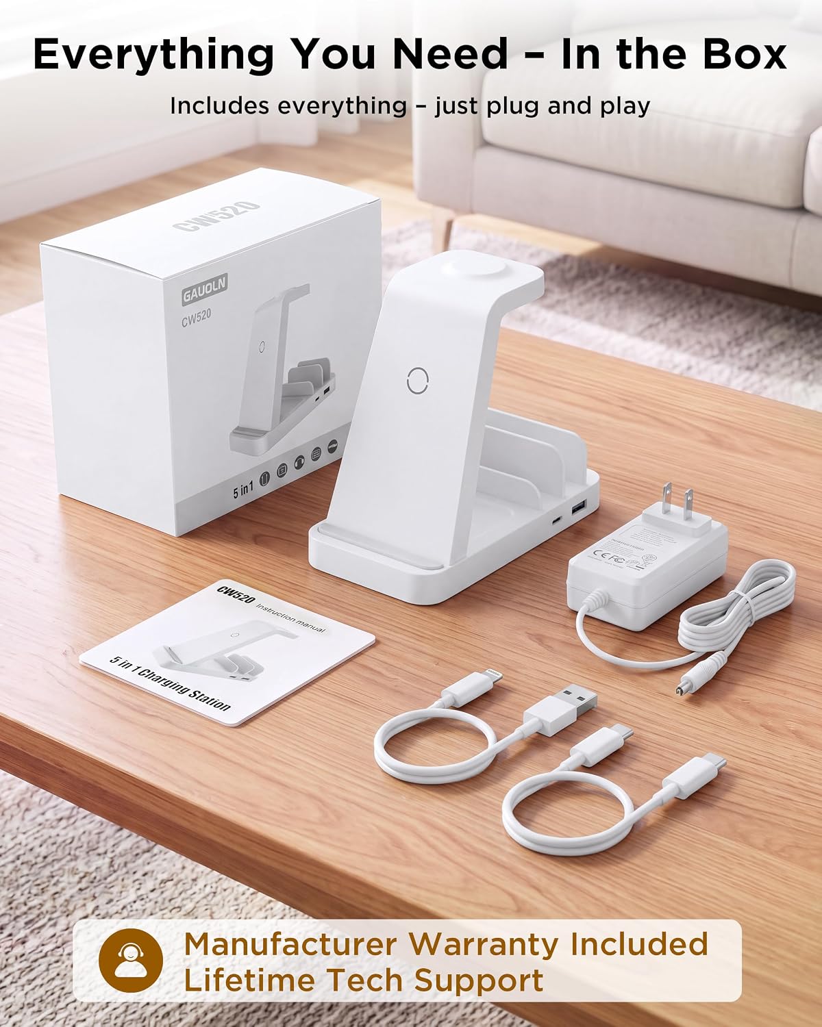 Wireless Charger for iPhone - 5 in 1 Charging Station for Multiple Devices Apple: Fast Wireless Charging Stand Dock for iPhone 17 16e 16 15 14 13 12 Pro Max Apple Watch Airpods