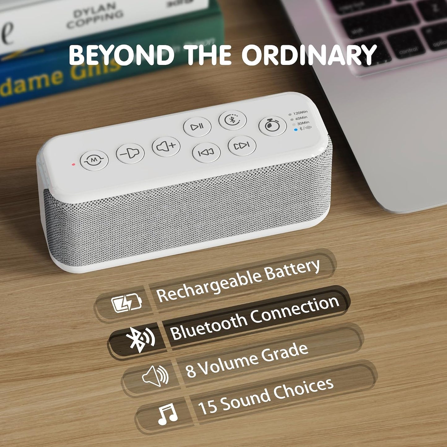 OnLyee White Noise Machine for Office Privacy, USB Rechargeable Sound Machine with 42 Non-Looping Sounds, Auto-Off Timer for Focus, Sleep and Travel