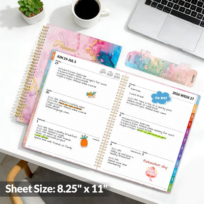 SUNEE Academic Planner 2026-2027 – Weekly & Monthly Planner, July 2026 to June 2027, 6.4"x8.3", Thick Paper, Tabs, Pockets, Bookmark, Spiral-Bound, Student Teacher Organizer, Black