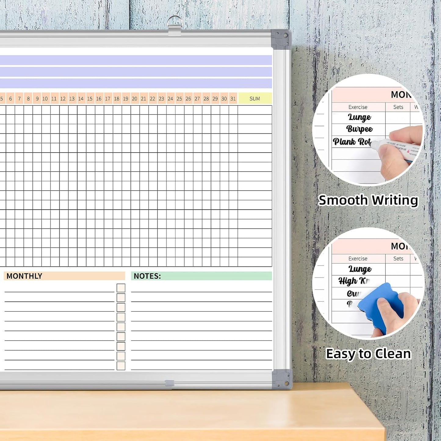 Habit Tracker Dry Erase Whiteboard with Silver Aluminium Frame for Wall 12" x 16"Hanging Removable Daily Weekly and Monthly Goal and Habit Tracker Motivational Goal & Planner Journal