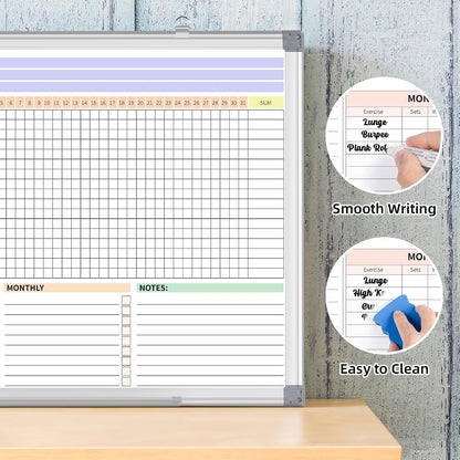 Habit Tracker Dry Erase Whiteboard with Silver Aluminium Frame for Wall 12" x 16"Hanging Removable Daily Weekly and Monthly Goal and Habit Tracker Motivational Goal & Planner Journal