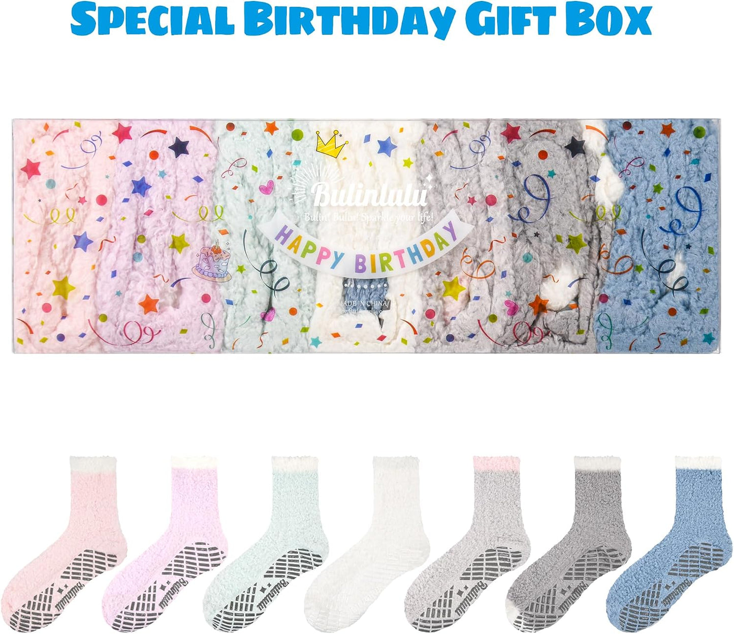 Bulinlulu Fuzzy Socks with Grips Plush Sleep Cozy Winter Soft Hospital Fluffy Socks for Womens Mens Gifts